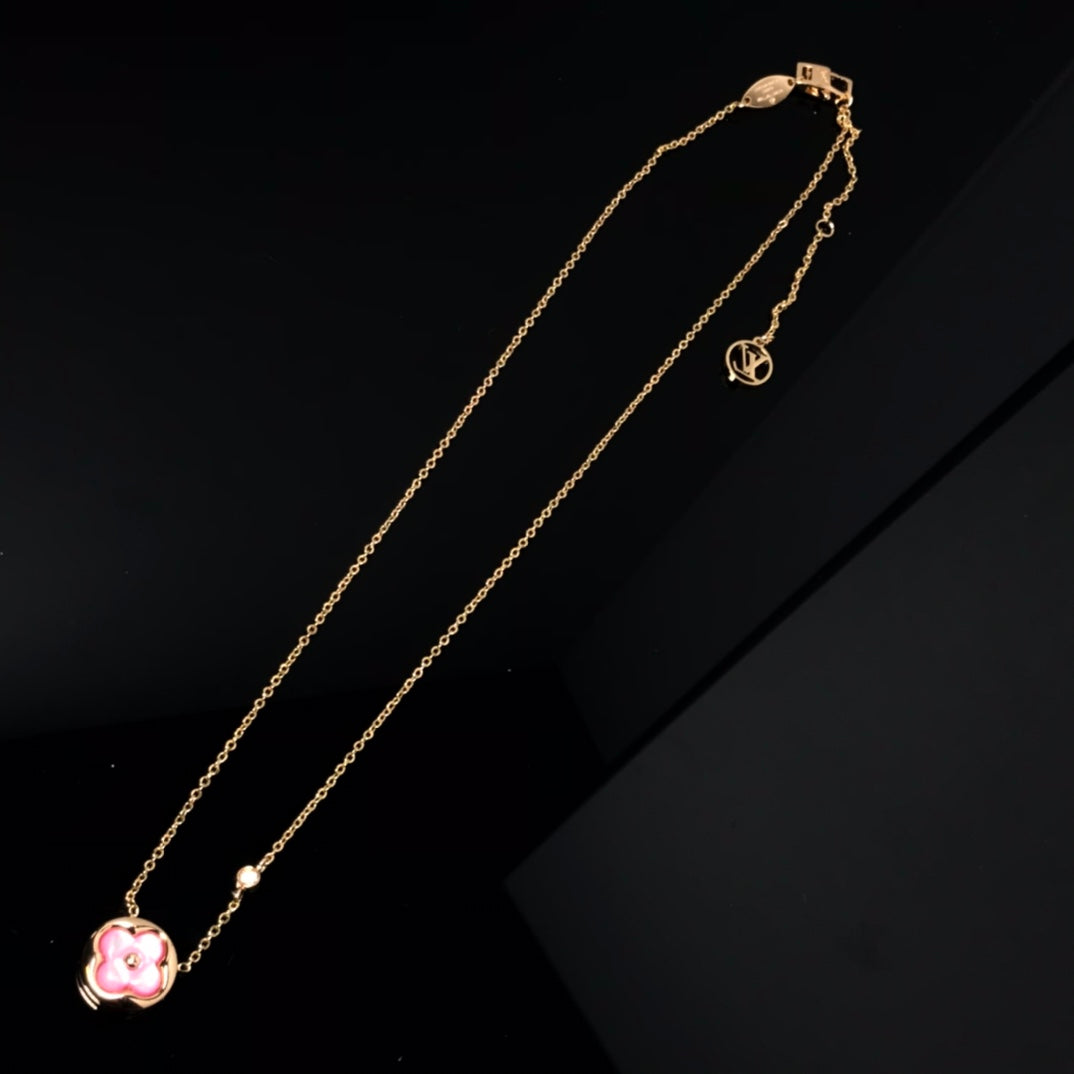 [Marin-Jewelry]COLOR BLOSSOM PINK MOP SUN GOLD NECKLACE