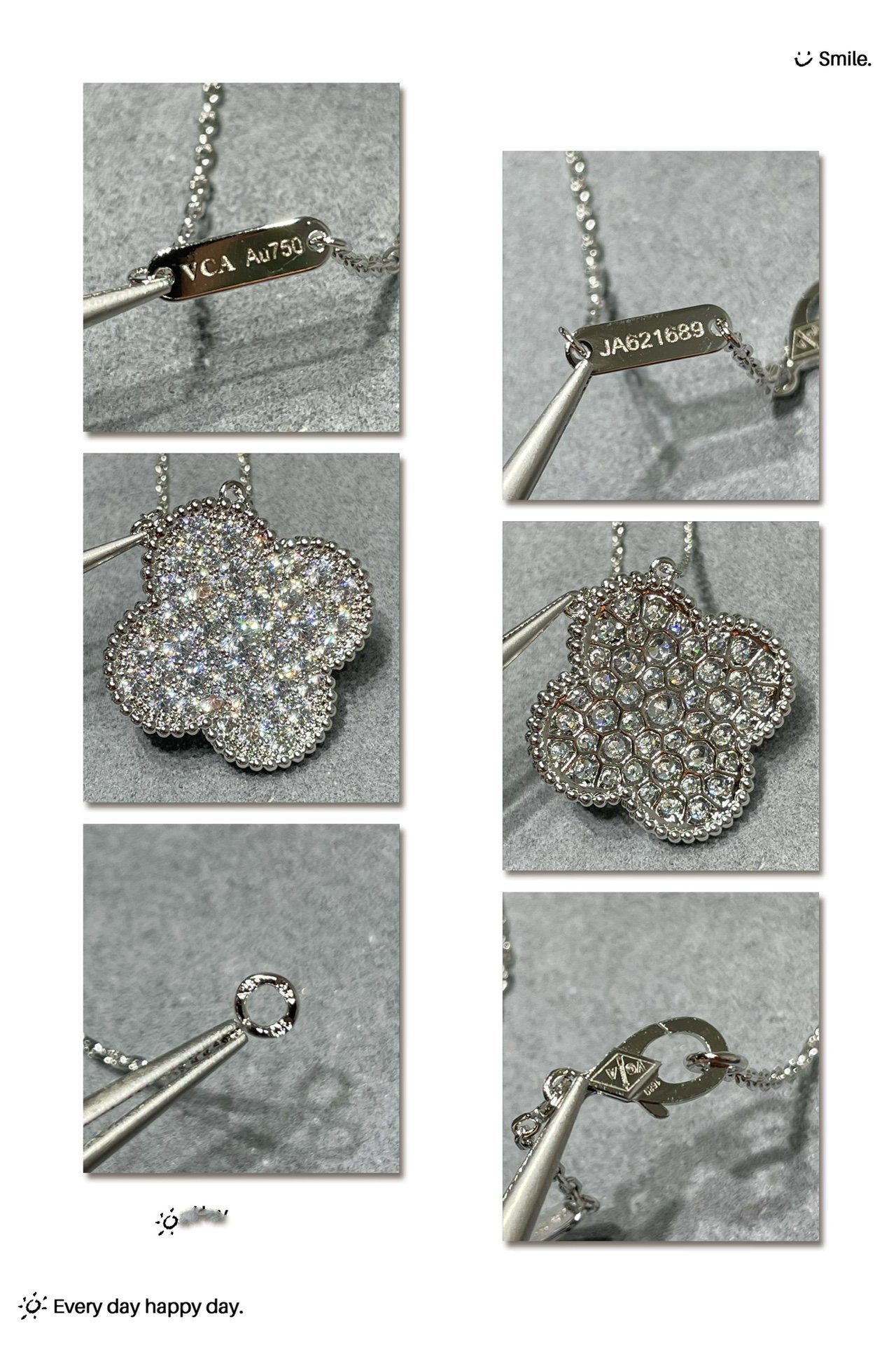 [Marin-Jewelry]CLOVER 25MM LARGE PENDANT DIAMOND PAVED SILVER NECKLACE