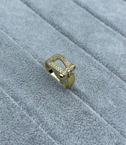 [Marin-Jewelry]Wide Hoof-Shaped Diamond-Studded Ring