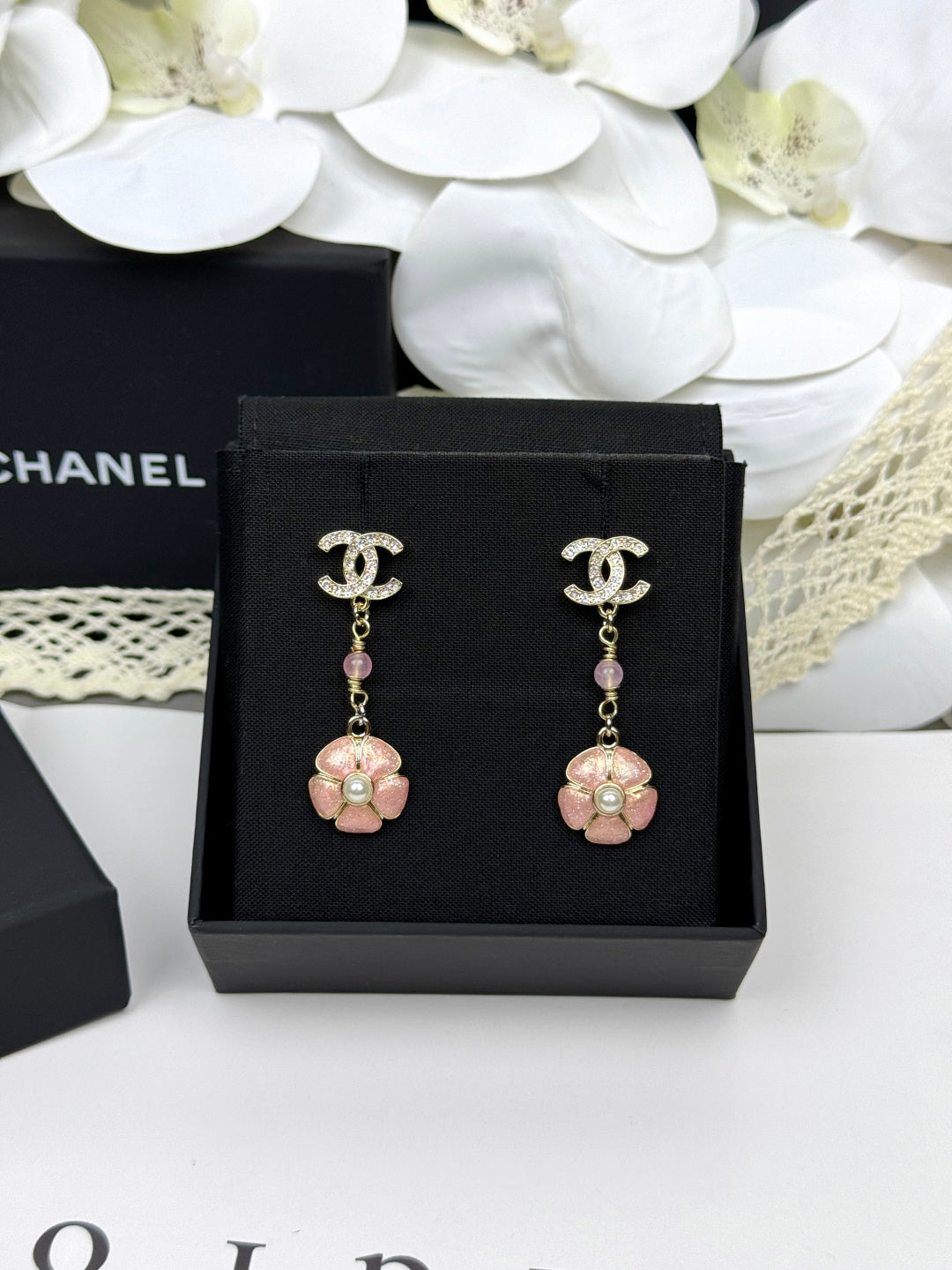 [Marin-Jewelry]26C Pink Camellia Enamel Pendant with Double C Earrings