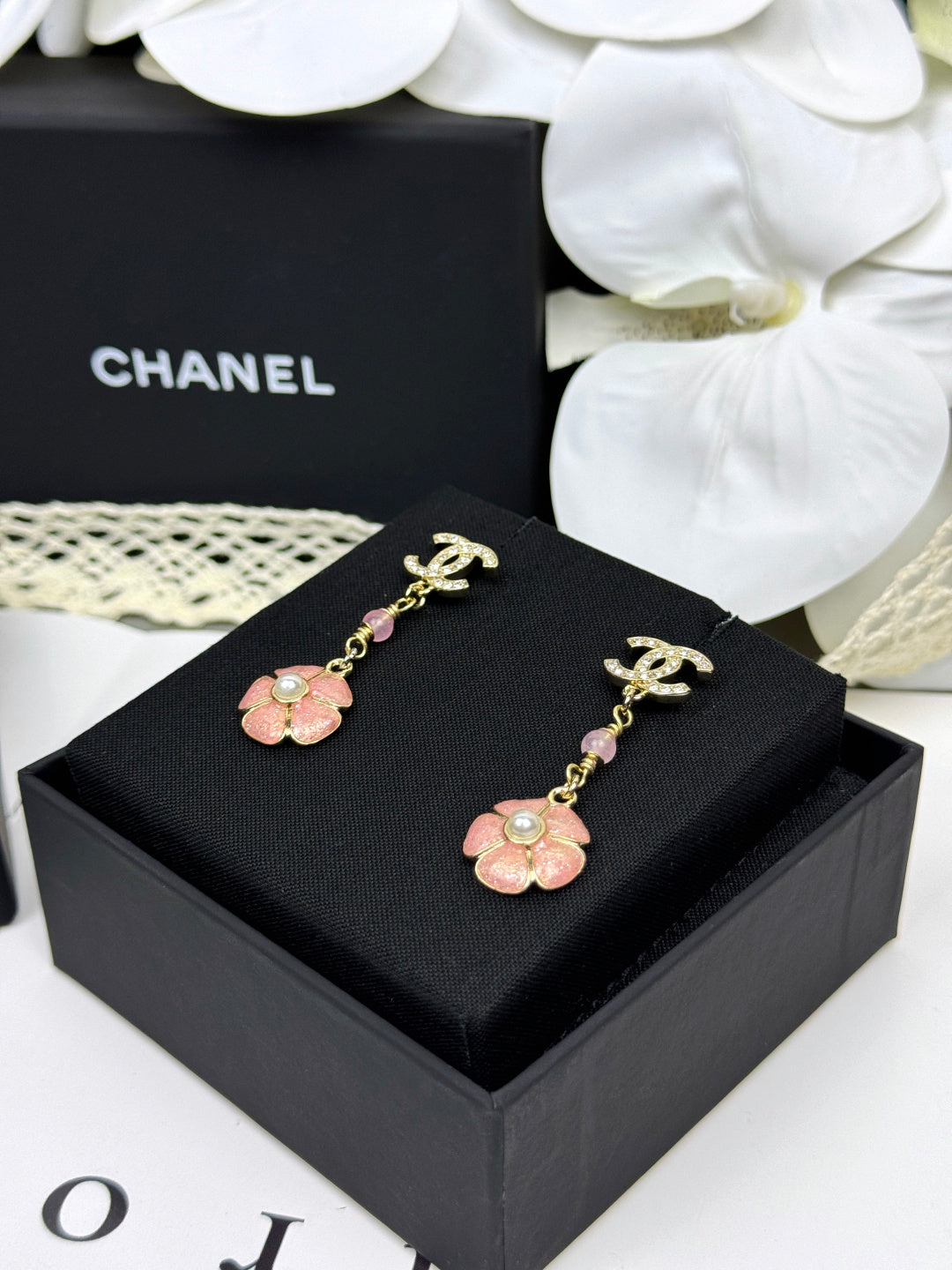 [Marin-Jewelry]26C Pink Camellia Enamel Pendant with Double C Earrings
