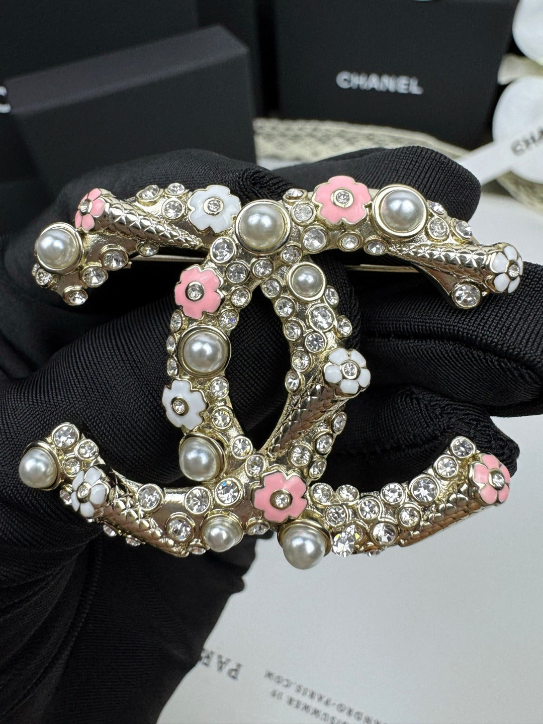 [Marin-Jewelry]26C Pink-White Enamel Ice Cream Cone Double C Brooch
