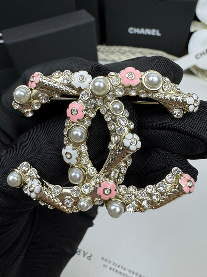 [Marin-Jewelry]26C Pink-White Enamel Ice Cream Cone Double C Brooch