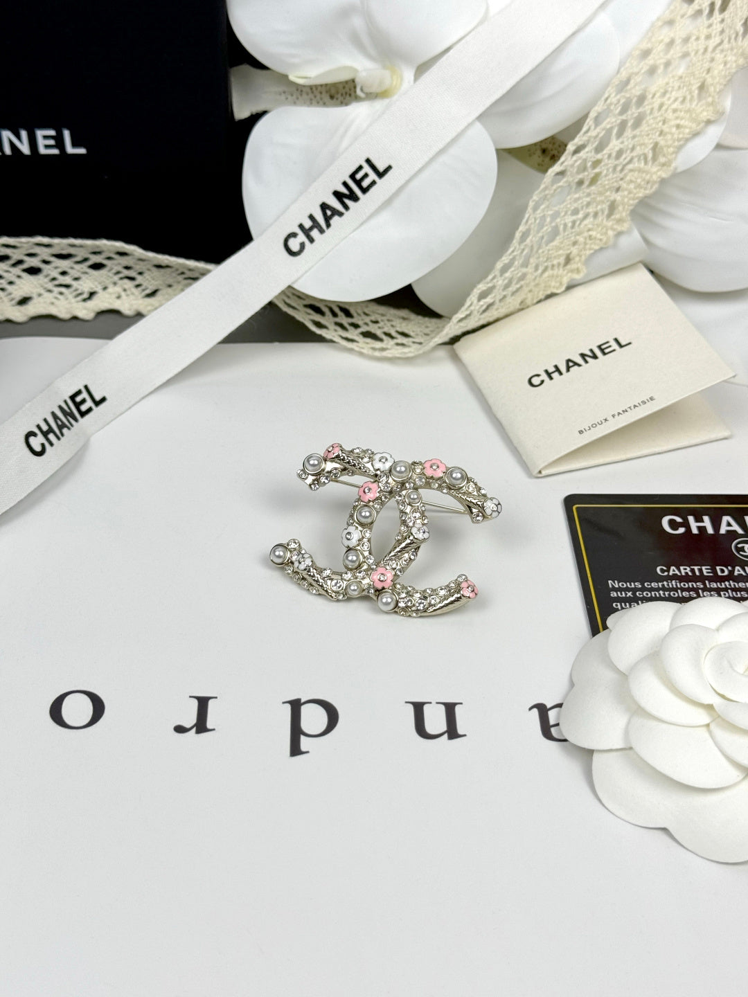 [Marin-Jewelry]26C Pink-White Enamel Ice Cream Cone Double C Brooch