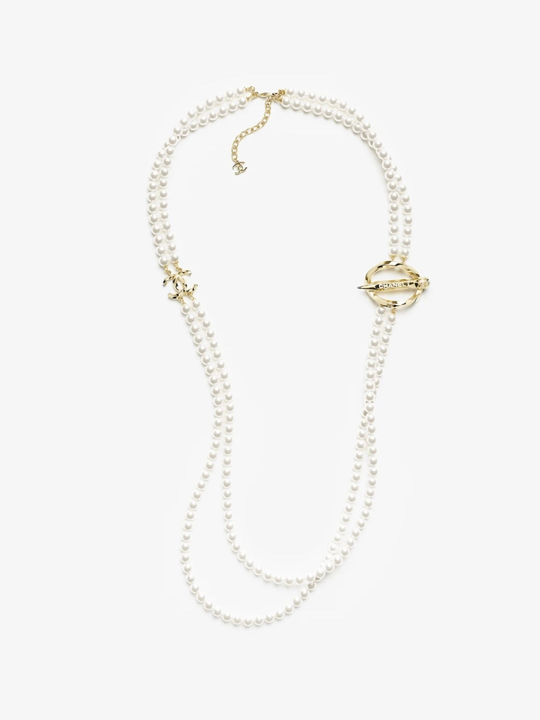[Marin-Jewelry]25K Pencil Double C Double-Layer Pearl Sweater Chain