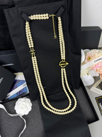 [Marin-Jewelry]25K Pencil Double C Double-Layer Pearl Sweater Chain