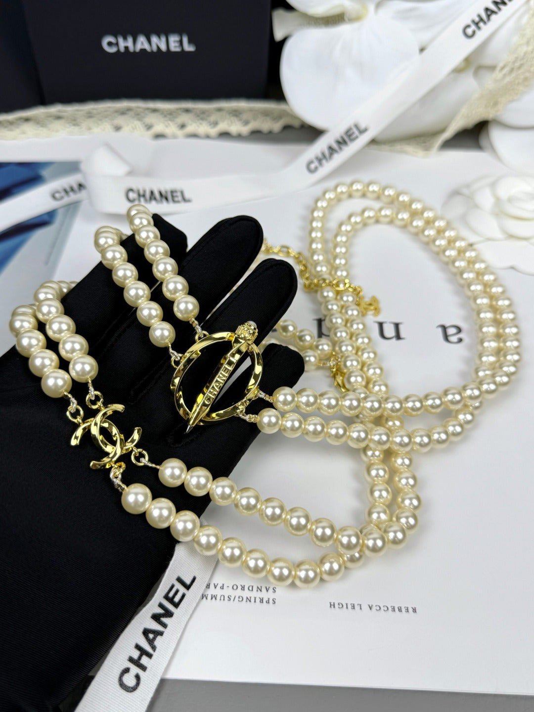 [Marin-Jewelry]25K Pencil Double C Double-Layer Pearl Sweater Chain