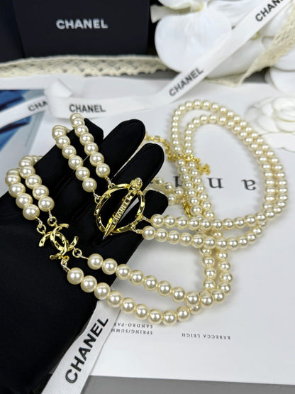 [Marin-Jewelry]25K Pencil Double C Double-Layer Pearl Sweater Chain