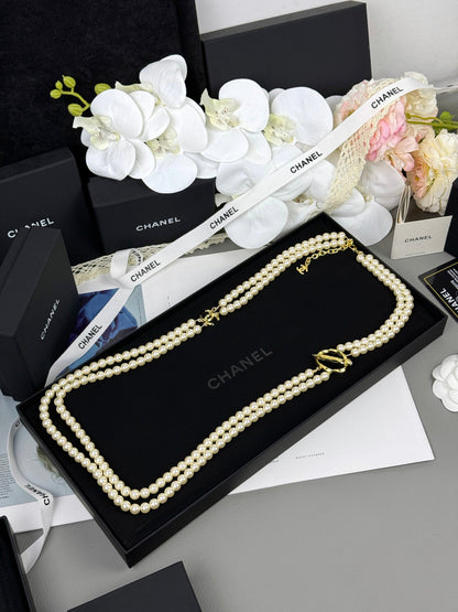 [Marin-Jewelry]25K Pencil Double C Double-Layer Pearl Sweater Chain