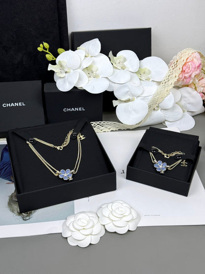 [Marin-Jewelry]New Blue Floral Double-Layer Necklace