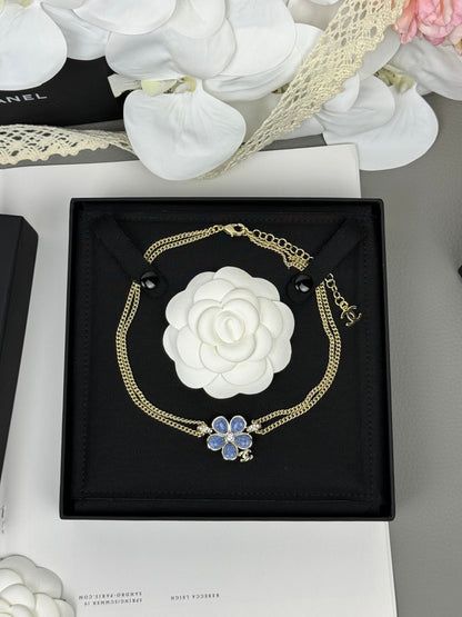 [Marin-Jewelry]New Blue Floral Double-Layer Necklace