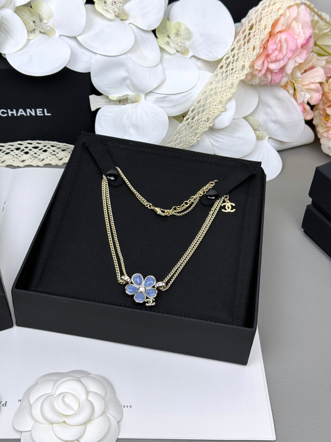 [Marin-Jewelry]New Blue Floral Double-Layer Necklace