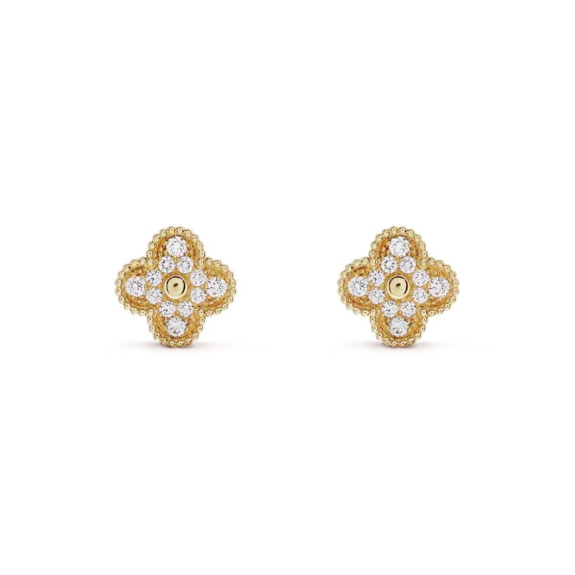 [Marin-Jewelry]CLOVER MEDIUM 1 MOTIFS FUll DIAMOND EARRINGS
