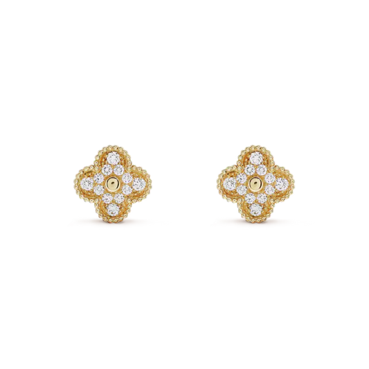 [Marin-Jewelry]CLOVER MEDIUM 1 MOTIFS FUll DIAMOND EARRINGS