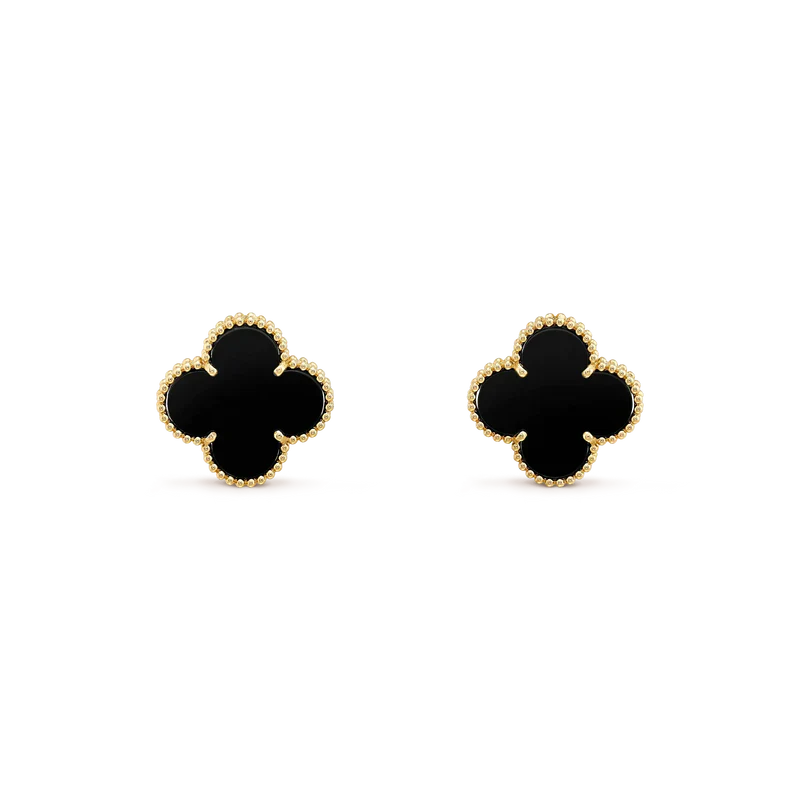 [Marin-Jewelry]CLOVER MEDIUM 1 MOTIFS  ONYX STUD EARRINGS
