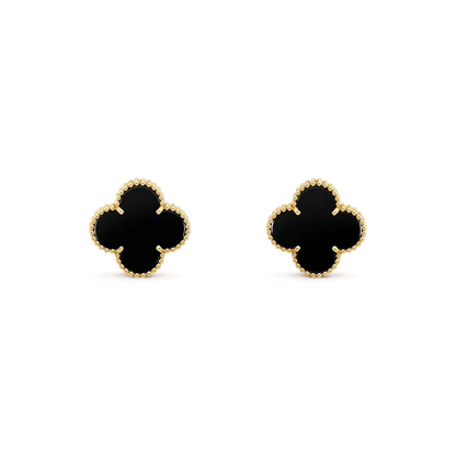 [Marin-Jewelry]CLOVER MEDIUM 1 MOTIFS  ONYX STUD EARRINGS
