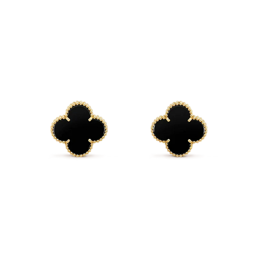[Marin-Jewelry]CLOVER MEDIUM 1 MOTIFS  ONYX STUD EARRINGS