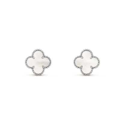 [Marin-Jewelry]CLOVER MEDIUM 1 MOTIFS  WHITE MOP EARRINGS SILVER