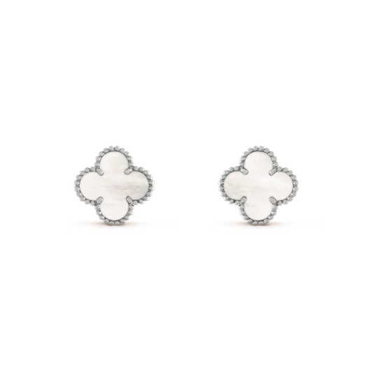 [Marin-Jewelry]CLOVER MEDIUM 1 MOTIFS  WHITE MOP EARRINGS SILVER