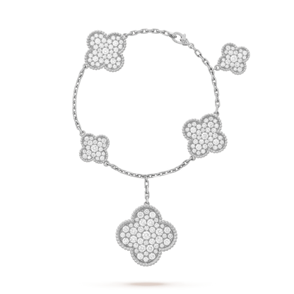 [Marin-Jewelry]CLOVER 6 MOTIFS SILVER DIAMOND BRACELET