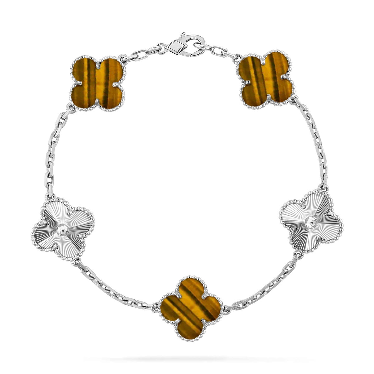 [Marin-Jewelry] CLOVER 5 MOTIFS TIGER EYE BRACELET COLLECTION