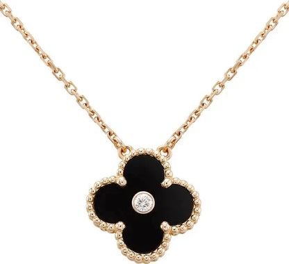 [Marin-Jewelry]CLOVER 15MM DIAMOND ONYX NECKLACE