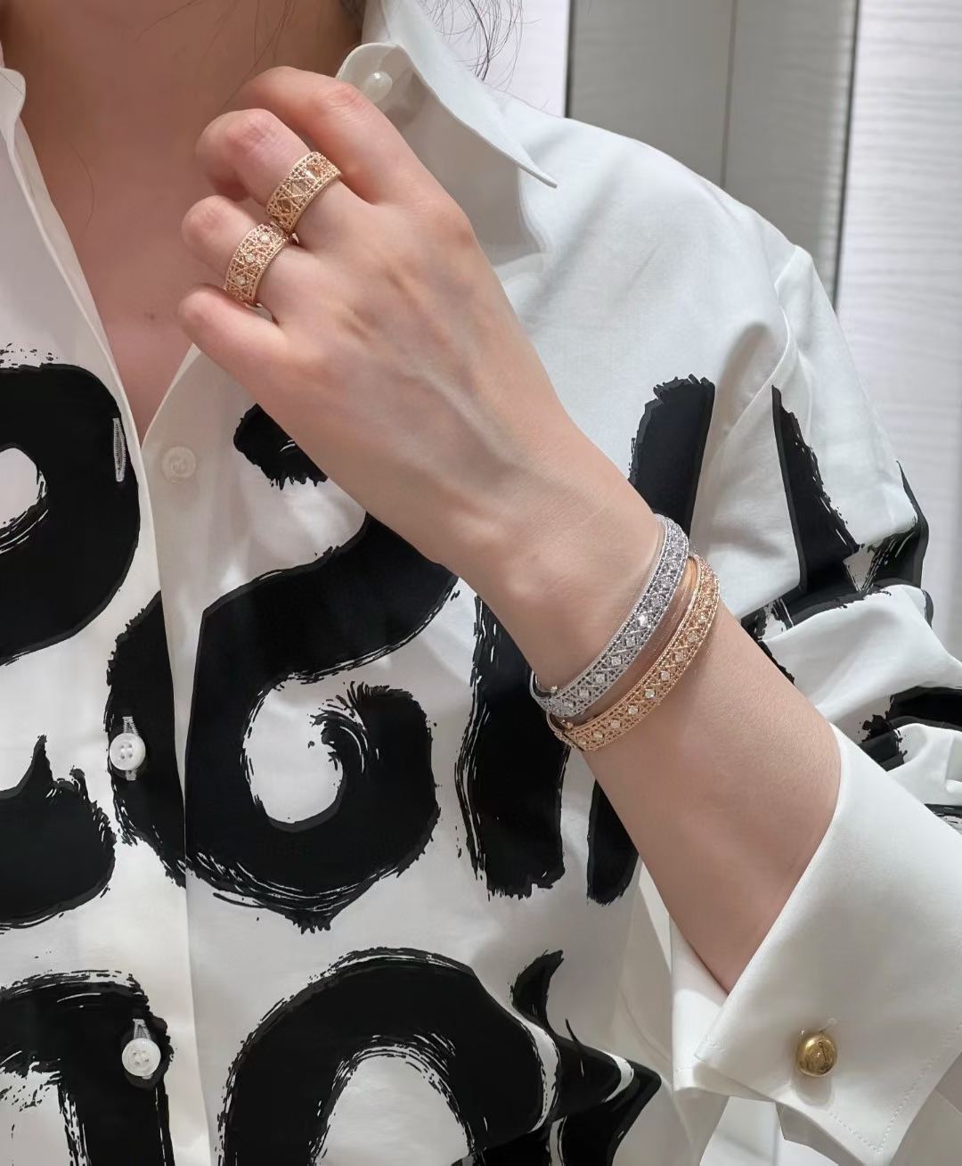 [?Marin-Jewelry]2026 WOVEN-PATTERN BRACELET SET WITH FULL DIAMOND INLAY THREE-COLORS