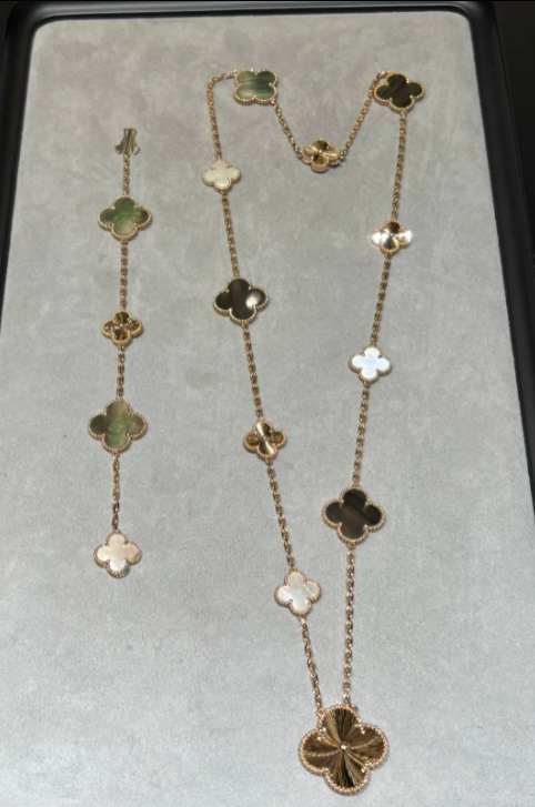 [Marin-Jewelry]DETACHABLE CLOVER 15(11+4) FLOWER SILVER NECKLACE SET