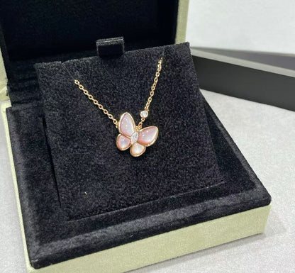 [Marin-Jewelry]BUTTERFLY PINK MOTHER-OF-PEARL DIAMOND NECKLACE