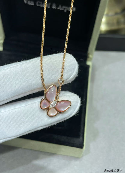 [Marin-Jewelry]BUTTERFLY PINK MOTHER-OF-PEARL DIAMOND NECKLACE