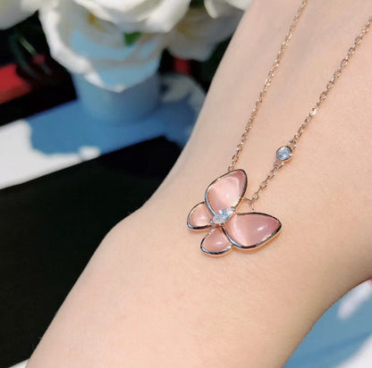 [Marin-Jewelry]BUTTERFLY PINK MOTHER-OF-PEARL DIAMOND NECKLACE