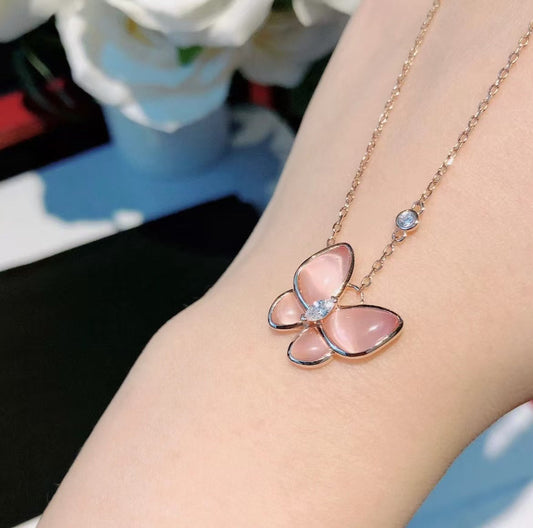 [Marin-Jewelry]BUTTERFLY PINK MOTHER-OF-PEARL DIAMOND NECKLACE