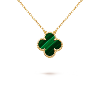 [Marin-Jewelry]CLOVER 15MM MALACHITE SINGLE FLOWER  NECKLACE