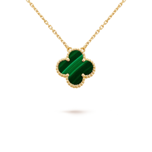 [Marin-Jewelry]CLOVER 15MM MALACHITE SINGLE FLOWER  NECKLACE