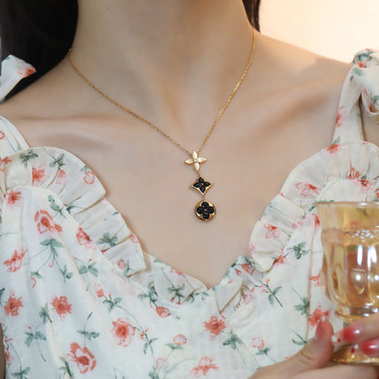 [Marin-Jewelry]STAR AND SUN ONYX PINK GOLD NECKLACE