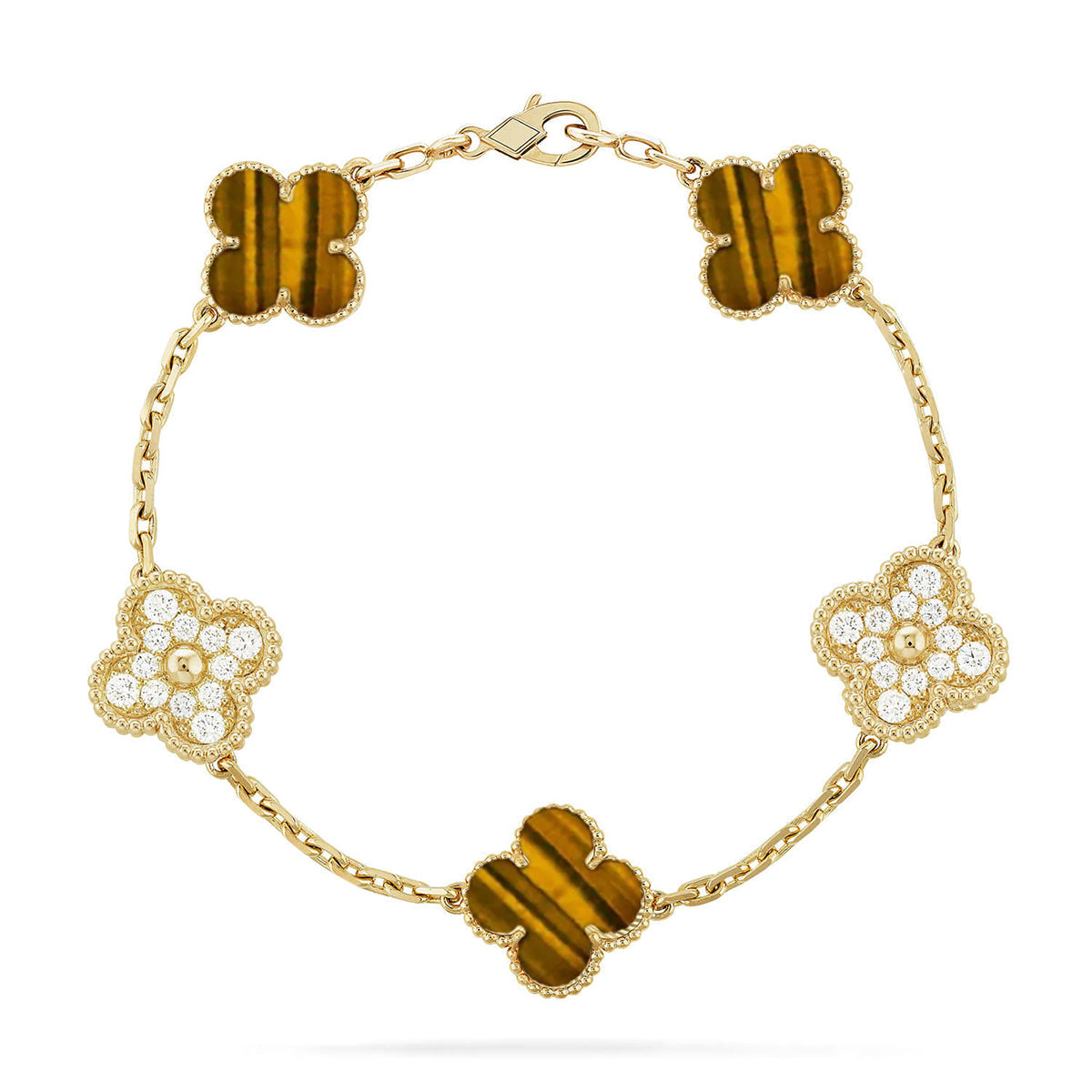 [Marin-Jewelry] CLOVER 5 MOTIFS TIGER EYE BRACELET COLLECTION