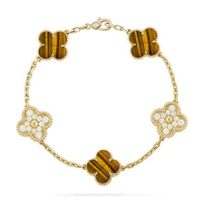 [Marin-Jewelry] CLOVER 5 MOTIFS TIGER EYE BRACELET COLLECTION