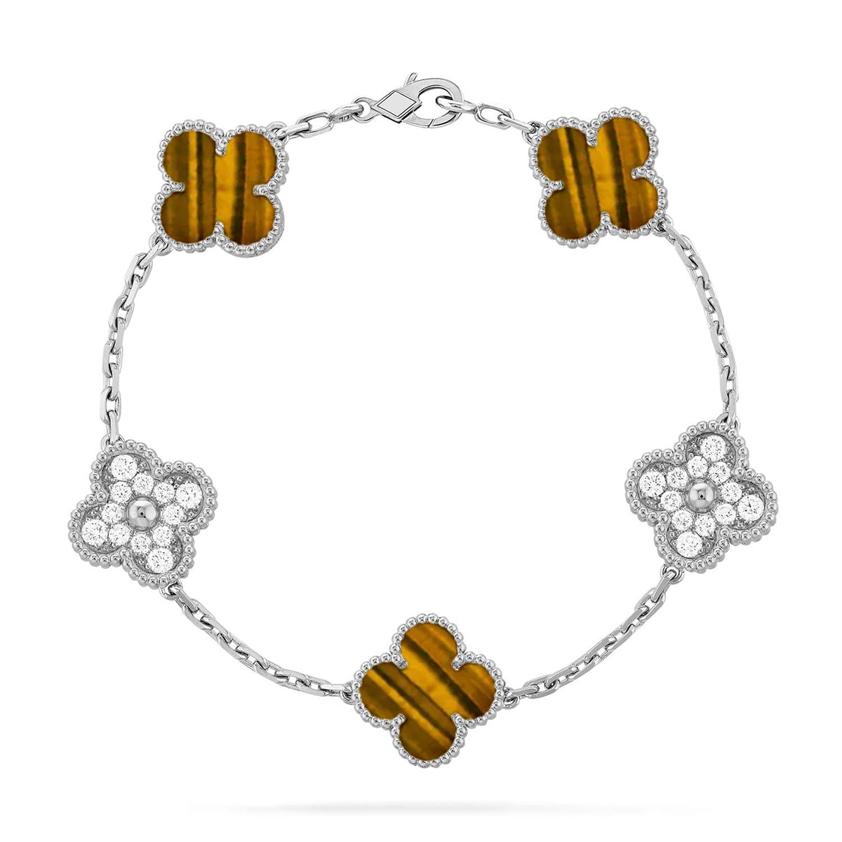 [Marin-Jewelry] CLOVER 5 MOTIFS TIGER EYE BRACELET COLLECTION