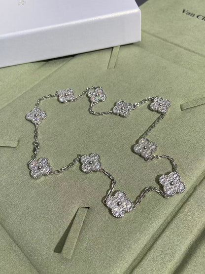 [Marin-Jewelry Jewelry]CLOVER 10 MOTIFS  FULL DIAMOND NECKLACE