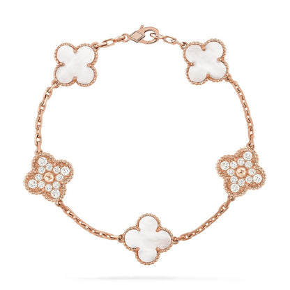 [Marin-Jewelry]CLOVER WHITE PEARL MOP 5 MOTIF BRACELET COLLECTION