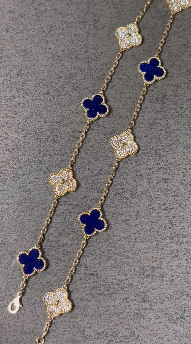 [Marin-Jewelry]CLOVER 10 MOTIFS DIAMONDS SET IN LAPIS LAZULI