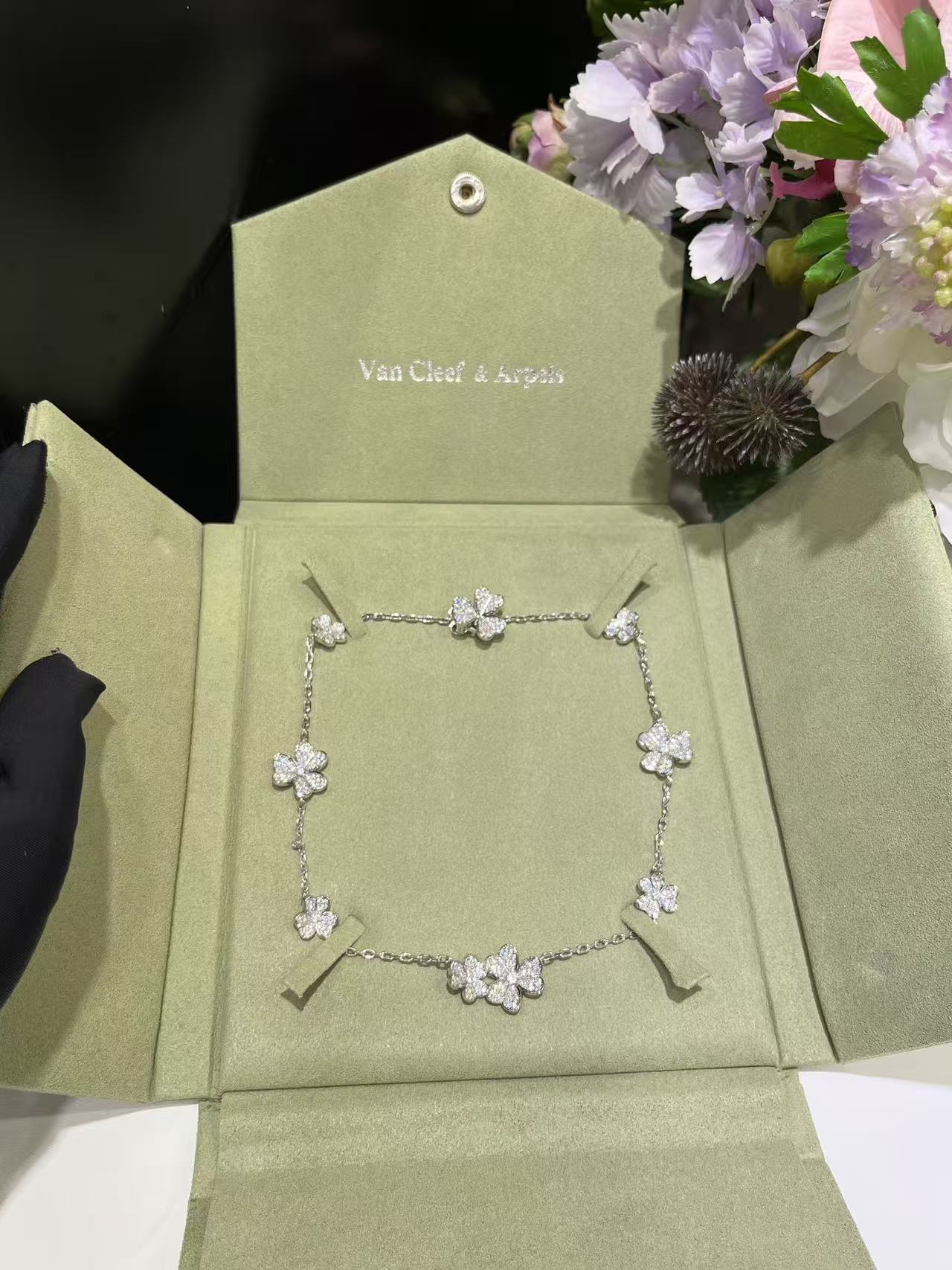 [Marin-Jewelry Jewelry]CLOVER 10 MOTIFS  FULL DIAMOND NECKLACE