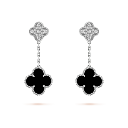 [Marin-Jewelry]CLOVER 2 MOTIFS  DIAMOND ONYX EARRINGS SILVER
