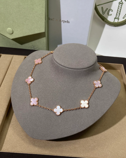 [Marin-Jewelry Jewellery] Pink Necklace with Ten Clover Designs