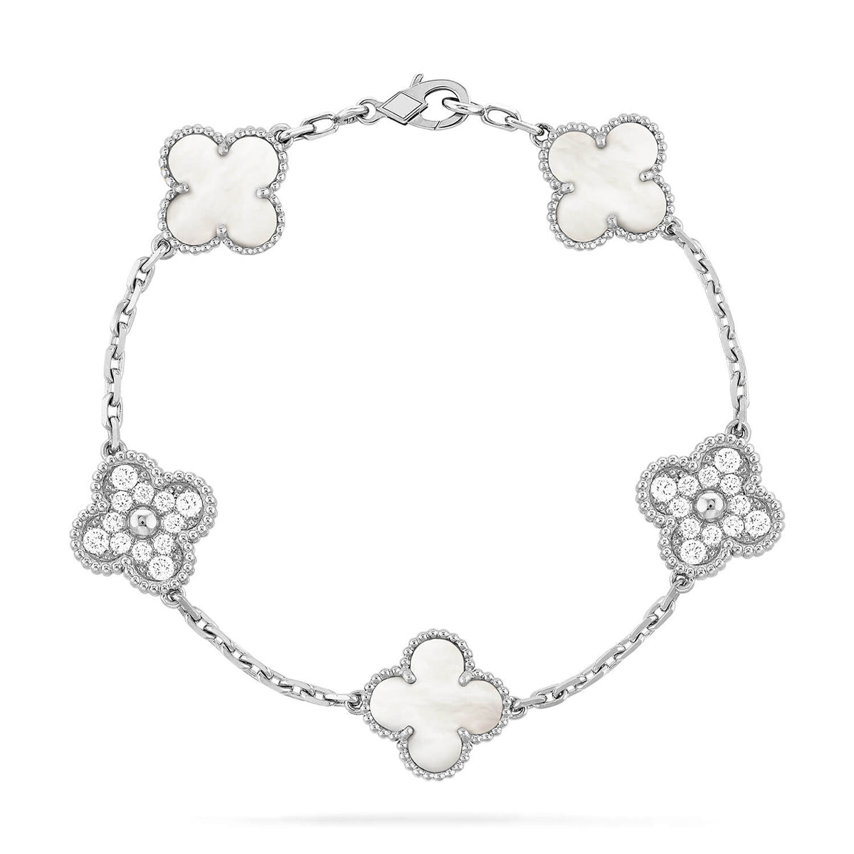 [Marin-Jewelry]CLOVER WHITE PEARL MOP 5 MOTIF BRACELET COLLECTION