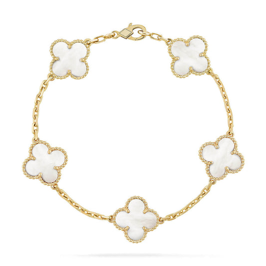 [Marin-Jewelry]CLOVER WHITE PEARL MOP 5 MOTIF BRACELET COLLECTION