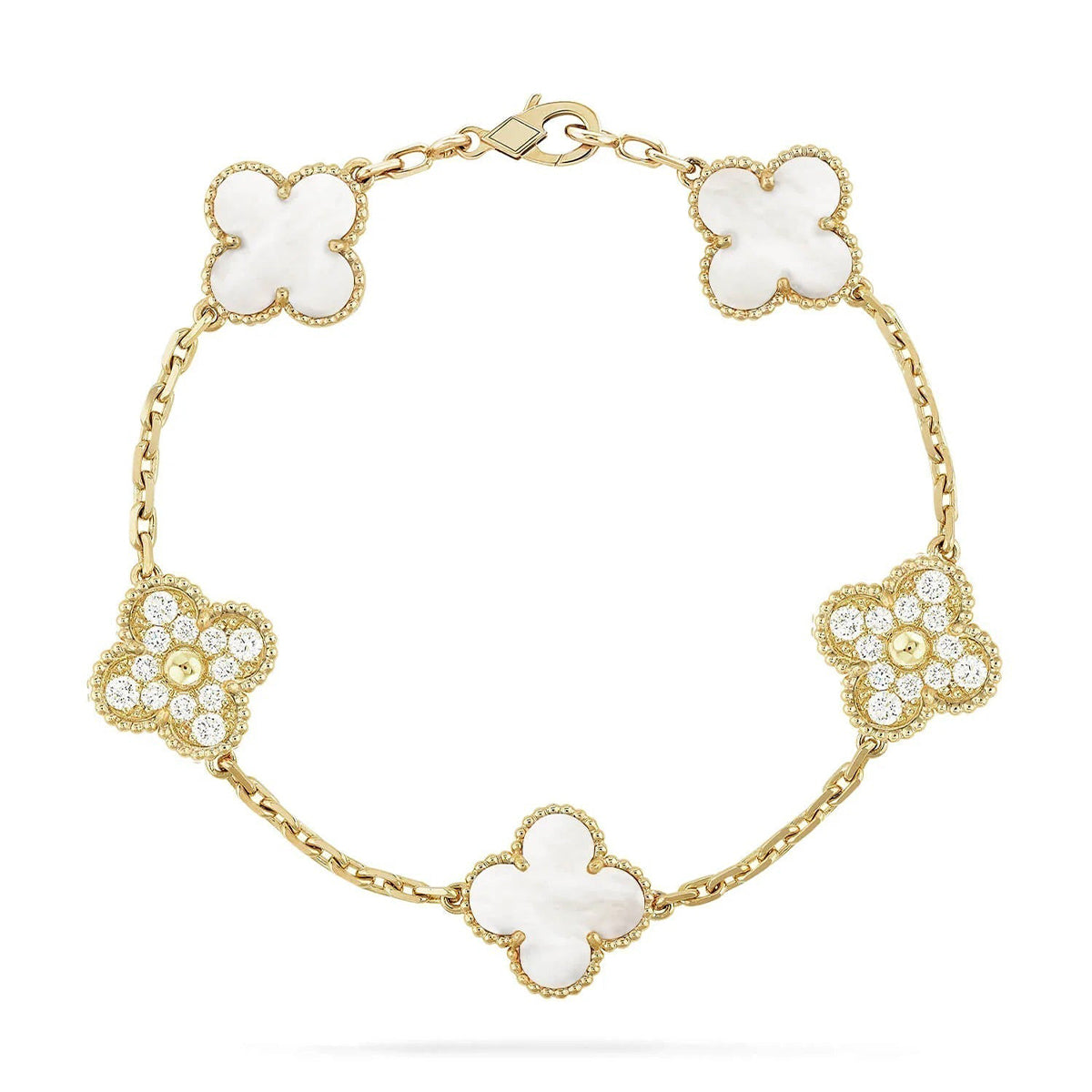 [Marin-Jewelry]CLOVER WHITE PEARL MOP 5 MOTIF BRACELET COLLECTION