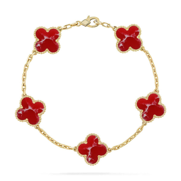 [Marin-Bijoux]COLLECTION DE BRACELETS TRÈFLE 5 MOTIFS ROUGE