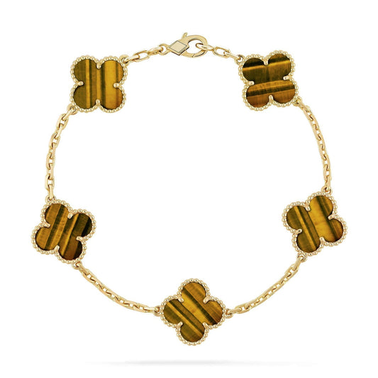 [Marin-Jewelry] CLOVER 5 MOTIFS TIGER EYE BRACELET COLLECTION