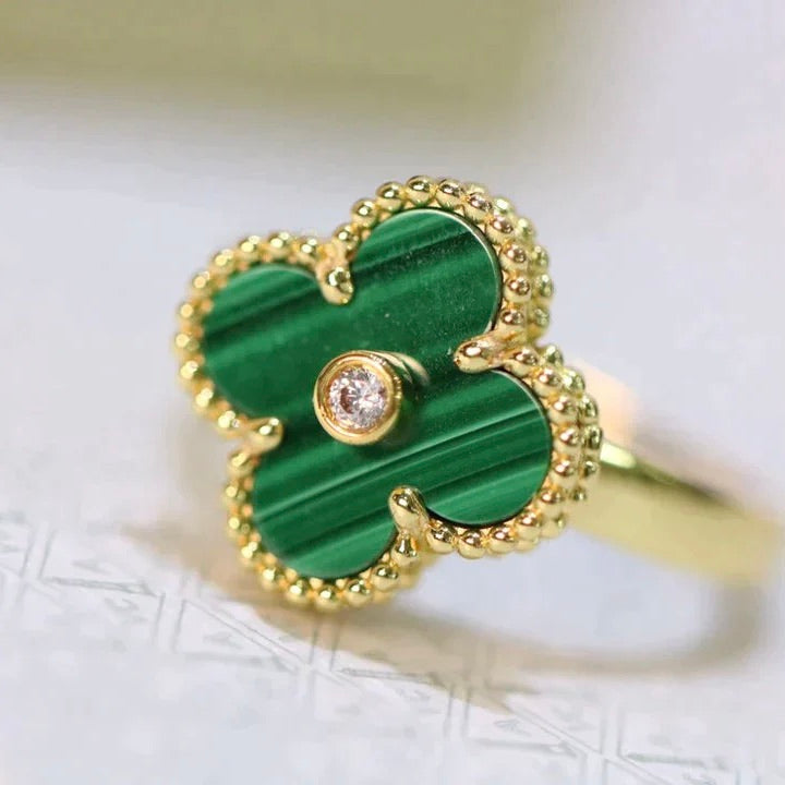 [Marin-Jewelry]CLOVER MALACHITE RING GOLD DIAMOND